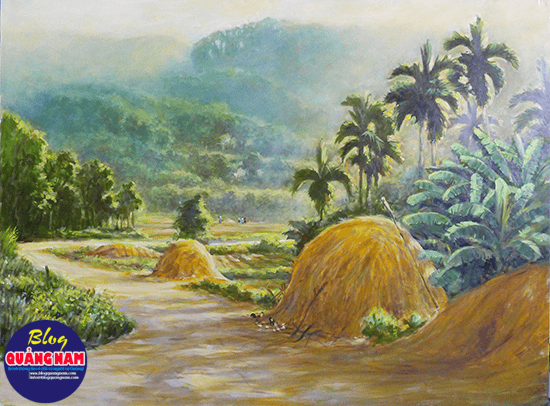 Quê nhà, tranh acrylic của Nguyễn Ba.